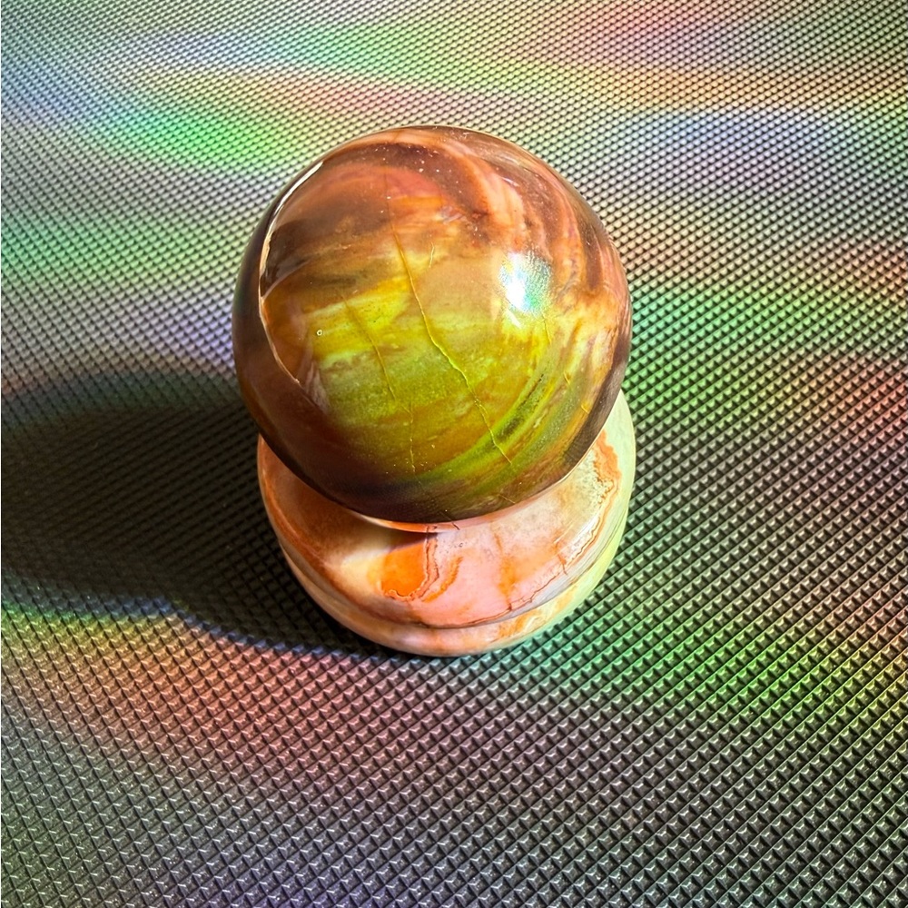 Petrified wood sphere and onyx stand!